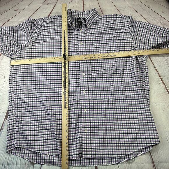 Jos A Bank Travelers Men's XXL Button Down Shirt Short Sleeve Purple White Check - Picture 6 of 9